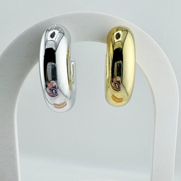 Vintage Puffy Mixed Metal Hoop Earrings Bold Statement Spherical Retro Glam - Picture 1 of 9